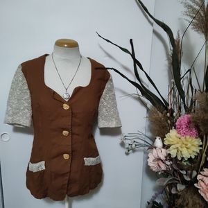 Vintage Linen Top\\Brown Linen Top\\ Italian Made